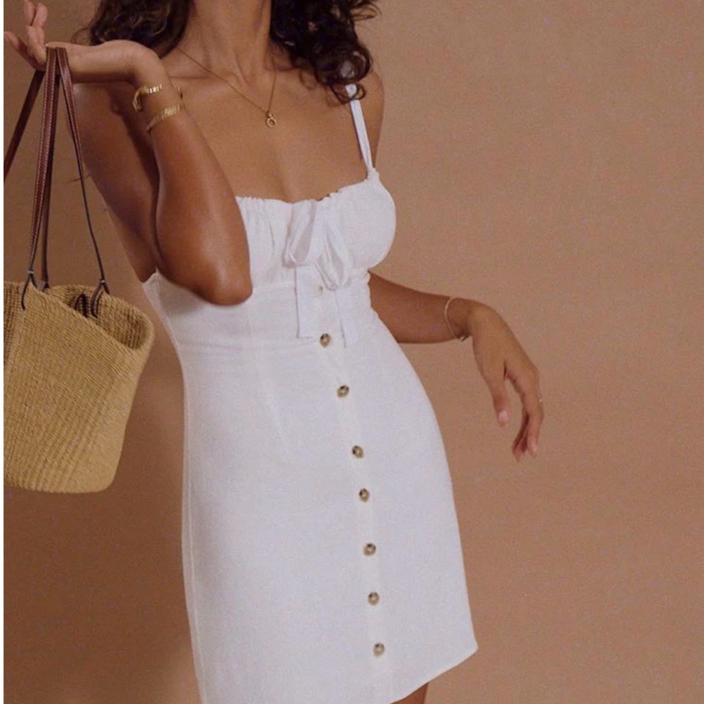 NWT Women’s Commense Darling Linen Cottagecore ButtonDown Mini Dress White Small